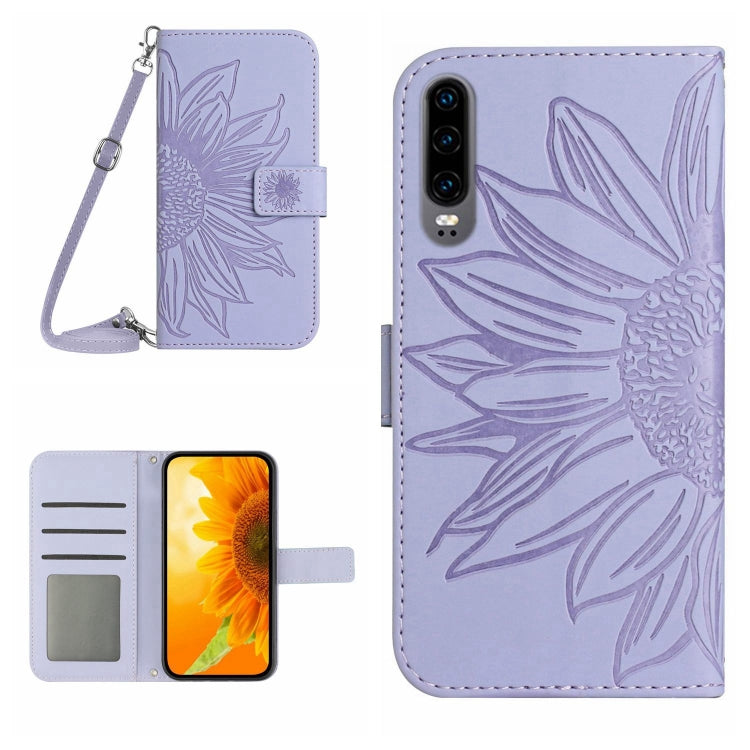 Skin Feel Custodia per cellulare in pelle con motivo a fiori di sole, For Huawei P30, For Huawei P30 Lite