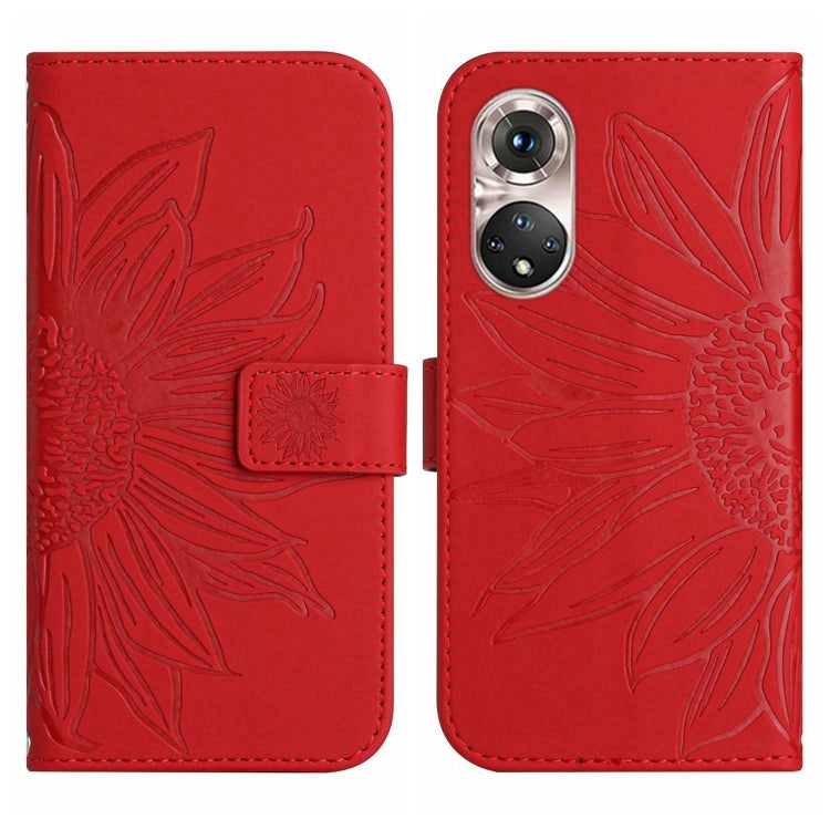 Skin Feel Custodia per cellulare in pelle con motivo a fiori di sole, For Huawei P50 Pro