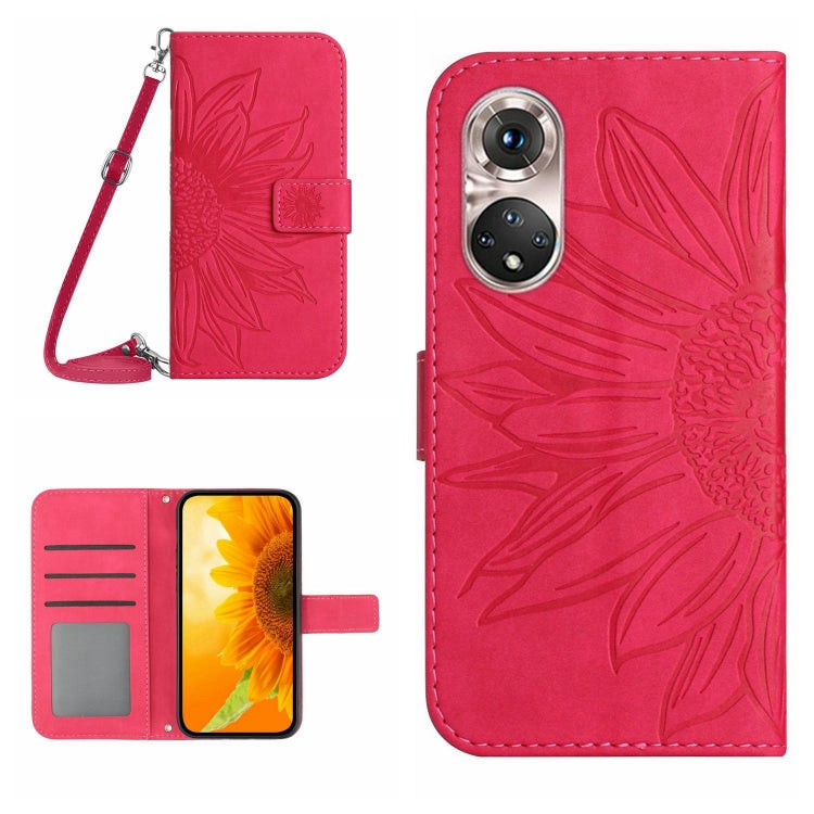 Skin Feel Custodia per cellulare in pelle con motivo a fiori di sole, For Huawei P50 Pro