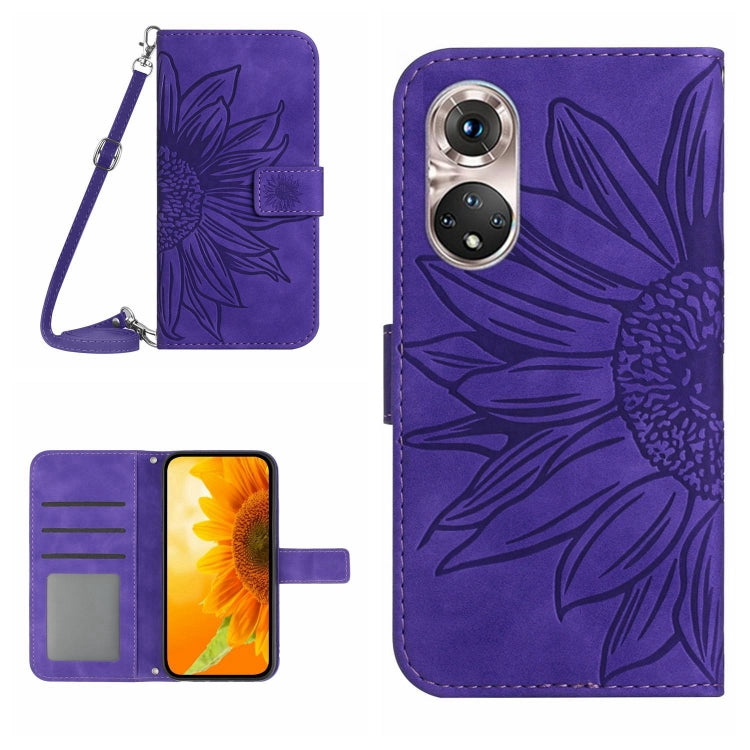 Skin Feel Custodia per cellulare in pelle con motivo a fiori di sole, For Huawei P50 Pro