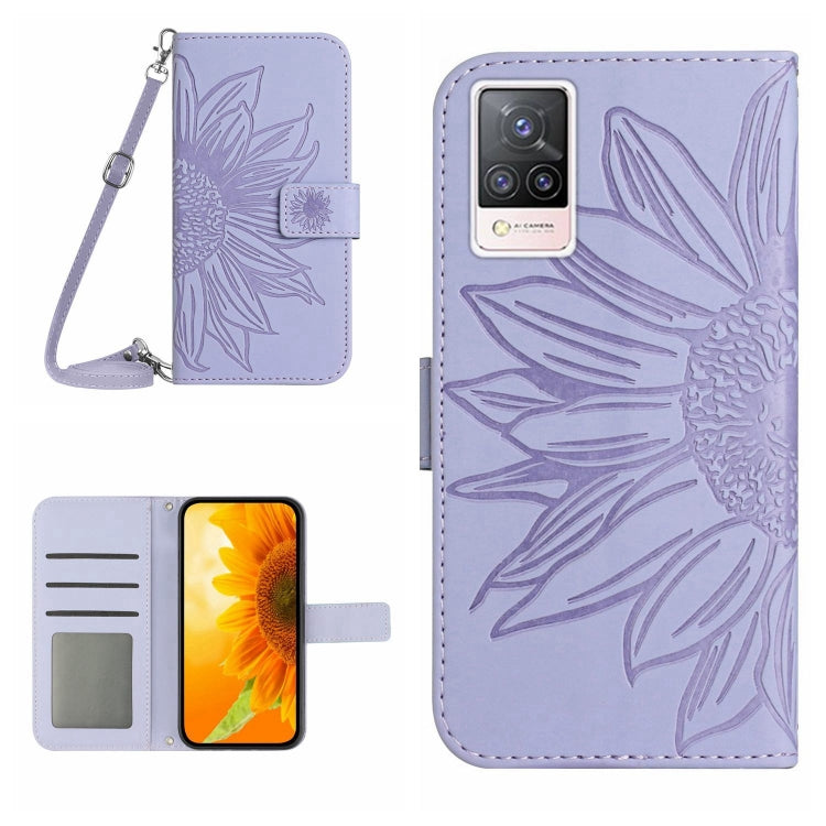 Skin Feel Custodia per cellulare in pelle con motivo a fiori di sole con cordino, For vivo S9, For vivo S9E
