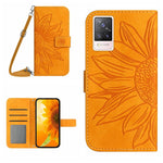 Skin Feel Custodia per cellulare in pelle con motivo a fiori di sole con cordino, For vivo S9, For vivo S9E