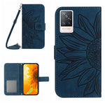 Skin Feel Custodia per cellulare in pelle con motivo a fiori di sole con cordino, For vivo S9, For vivo S9E