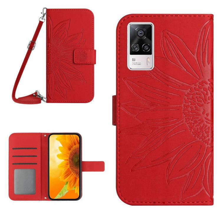 Skin Feel Custodia per cellulare in pelle con motivo a fiori di sole con cordino, For vivo S9, For vivo S9E