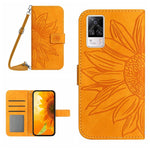 Skin Feel Custodia per cellulare in pelle con motivo a fiori di sole con cordino, For vivo S9, For vivo S9E