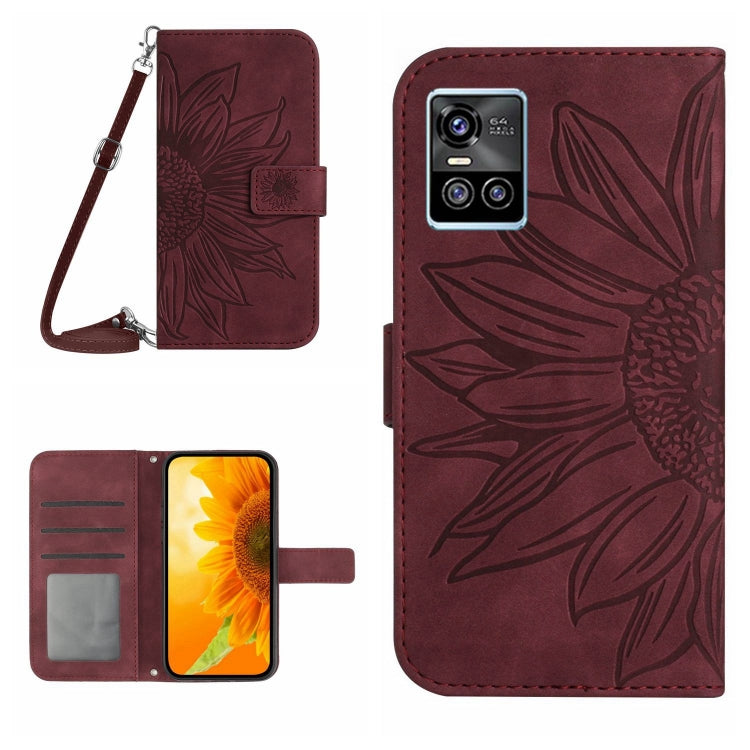 Skin Feel Custodia per cellulare in pelle con motivo a fiori di sole con cordino, For vivo S10/S10 Pro, For vivo S7 5G/V20 Pro/S7t 5G