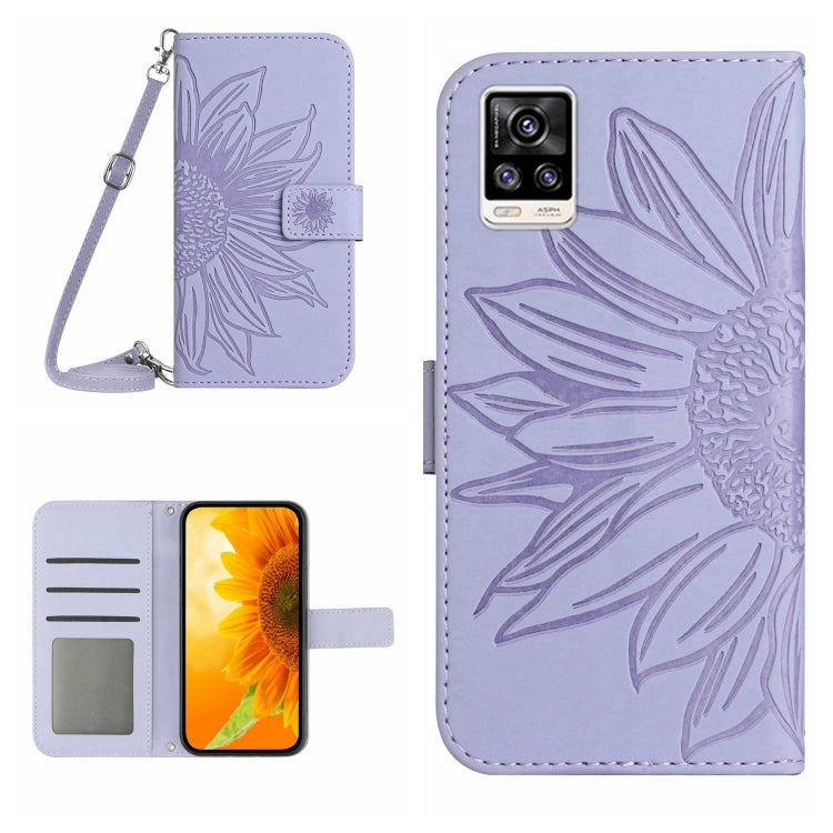 Skin Feel Custodia per cellulare in pelle con motivo a fiori di sole con cordino, For vivo S10/S10 Pro, For vivo S7 5G/V20 Pro/S7t 5G