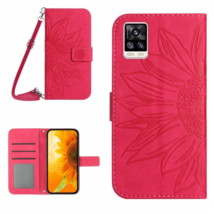 Skin Feel Custodia per cellulare in pelle con motivo a fiori di sole con cordino, For vivo S10/S10 Pro, For vivo S7 5G/V20 Pro/S7t 5G