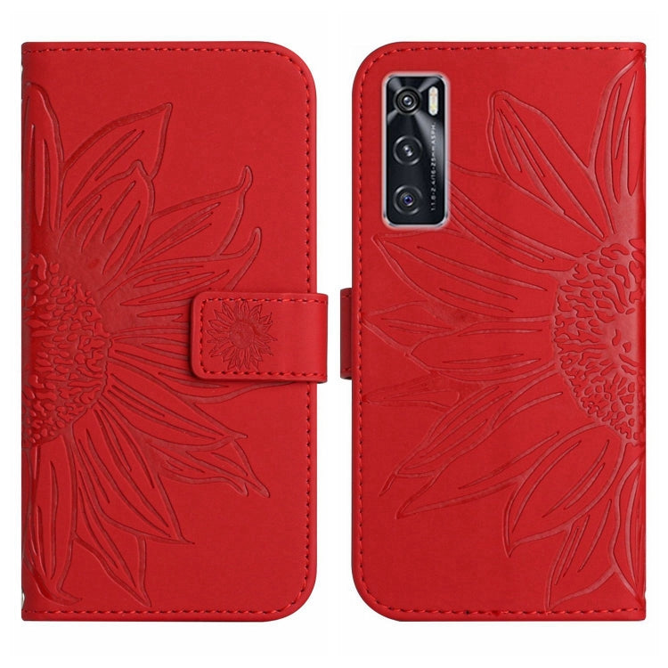 Skin Feel Custodia per cellulare in pelle con motivo a fiori di sole con cordino, For vivo V20 SE/Y70, For vivo V21 4G/V21 5G
