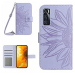Skin Feel Custodia per cellulare in pelle con motivo a fiori di sole con cordino, For vivo V20 SE/Y70, For vivo V21 4G/V21 5G