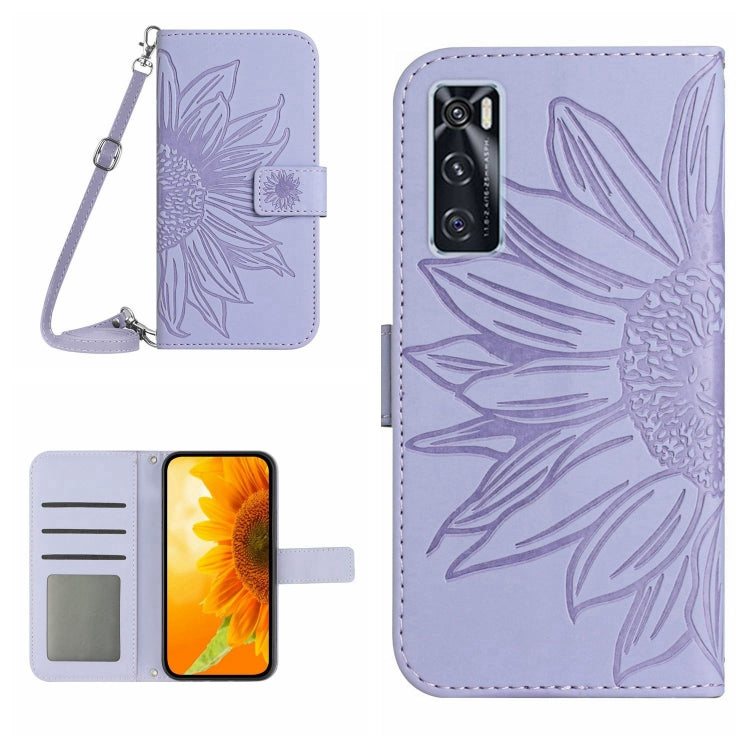 Skin Feel Custodia per cellulare in pelle con motivo a fiori di sole con cordino, For vivo V20 SE/Y70, For vivo V21 4G/V21 5G