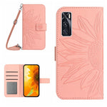 Skin Feel Custodia per cellulare in pelle con motivo a fiori di sole con cordino, For vivo V20 SE/Y70, For vivo V21 4G/V21 5G