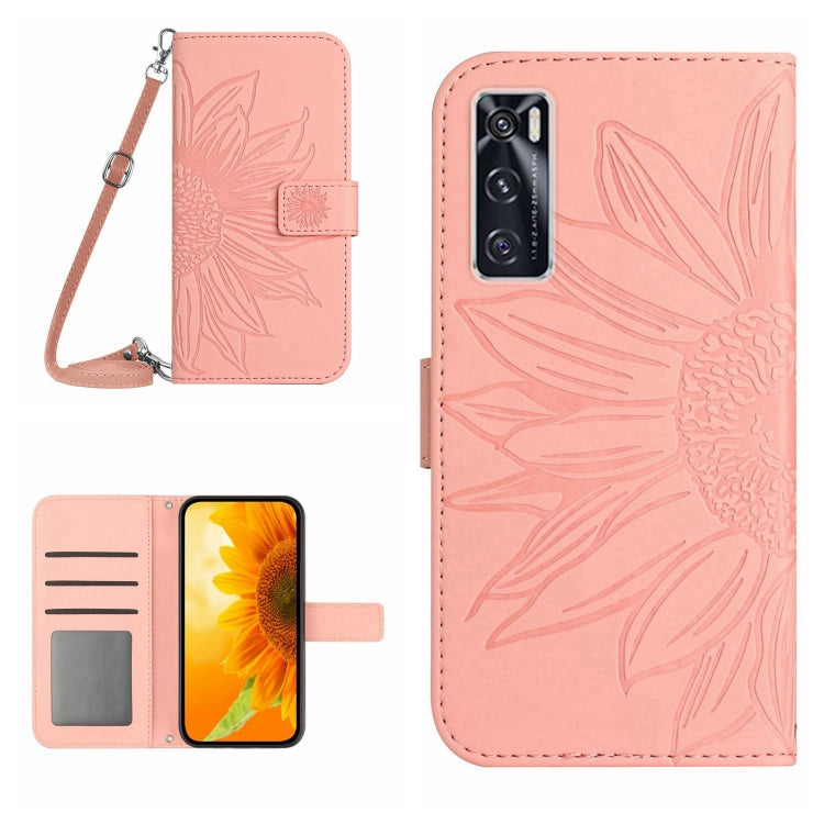 Skin Feel Custodia per cellulare in pelle con motivo a fiori di sole con cordino, For vivo V20 SE/Y70, For vivo V21 4G/V21 5G