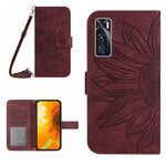 Skin Feel Custodia per cellulare in pelle con motivo a fiori di sole con cordino, For vivo V20 SE/Y70, For vivo V21 4G/V21 5G