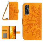 Skin Feel Custodia per cellulare in pelle con motivo a fiori di sole con cordino, For vivo V20 SE/Y70, For vivo V21 4G/V21 5G