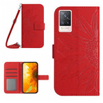 Skin Feel Custodia per cellulare in pelle con motivo a fiori di sole con cordino, For vivo V20 SE/Y70, For vivo V21 4G/V21 5G