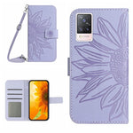 Skin Feel Custodia per cellulare in pelle con motivo a fiori di sole con cordino, For vivo V20 SE/Y70, For vivo V21 4G/V21 5G