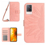 Skin Feel Custodia per cellulare in pelle con motivo a fiori di sole con cordino, For vivo V20 SE/Y70, For vivo V21 4G/V21 5G
