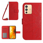 Skin Feel Custodia per cellulare in pelle con motivo a fiori di sole con cordino, For vivo V23 5G, For vivo Y20 2020/Y20s/Y20i/iQOO U1X/Y11S/Y12S/Y30/Y30S