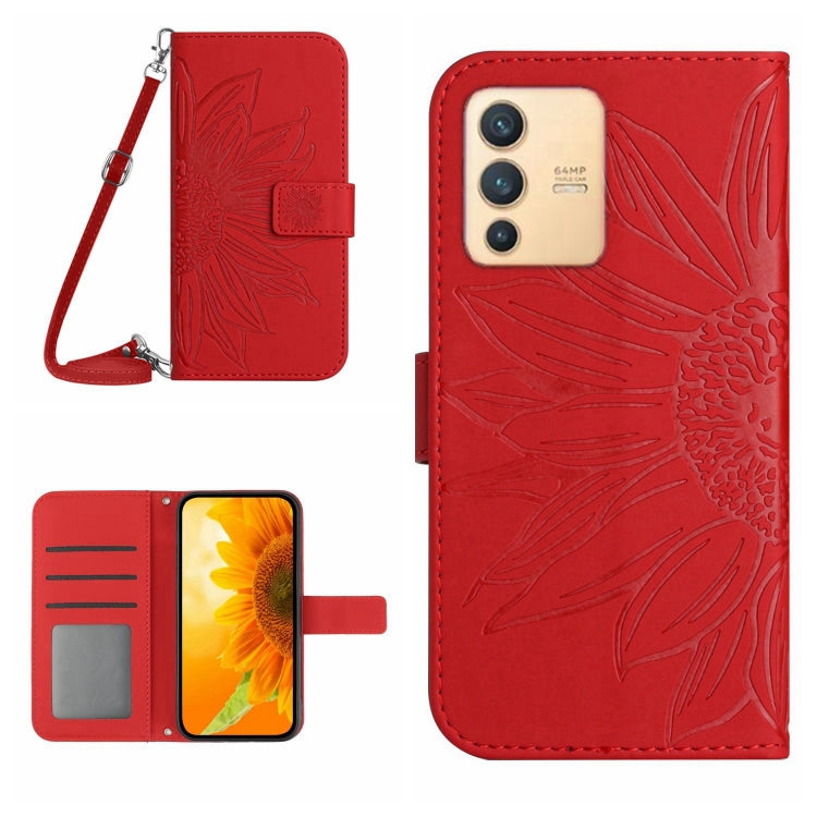 Skin Feel Custodia per cellulare in pelle con motivo a fiori di sole con cordino, For vivo V23 5G, For vivo Y20 2020/Y20s/Y20i/iQOO U1X/Y11S/Y12S/Y30/Y30S
