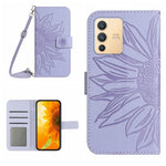 Skin Feel Custodia per cellulare in pelle con motivo a fiori di sole con cordino, For vivo V23 5G, For vivo Y20 2020/Y20s/Y20i/iQOO U1X/Y11S/Y12S/Y30/Y30S