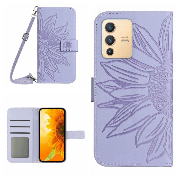 Skin Feel Custodia per cellulare in pelle con motivo a fiori di sole con cordino, For vivo V23 5G, For vivo Y20 2020/Y20s/Y20i/iQOO U1X/Y11S/Y12S/Y30/Y30S