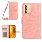Skin Feel Custodia per cellulare in pelle con motivo a fiori di sole con cordino, For vivo V23 5G, For vivo Y20 2020/Y20s/Y20i/iQOO U1X/Y11S/Y12S/Y30/Y30S