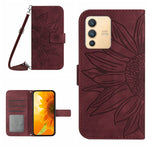 Skin Feel Custodia per cellulare in pelle con motivo a fiori di sole con cordino, For vivo V23 5G, For vivo Y20 2020/Y20s/Y20i/iQOO U1X/Y11S/Y12S/Y30/Y30S