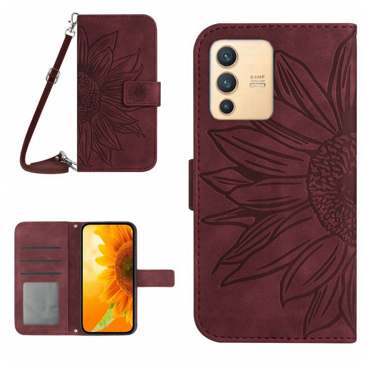 Skin Feel Custodia per cellulare in pelle con motivo a fiori di sole con cordino, For vivo V23 5G, For vivo Y20 2020/Y20s/Y20i/iQOO U1X/Y11S/Y12S/Y30/Y30S