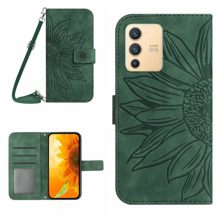 Skin Feel Custodia per cellulare in pelle con motivo a fiori di sole con cordino, For vivo V23 5G, For vivo Y20 2020/Y20s/Y20i/iQOO U1X/Y11S/Y12S/Y30/Y30S