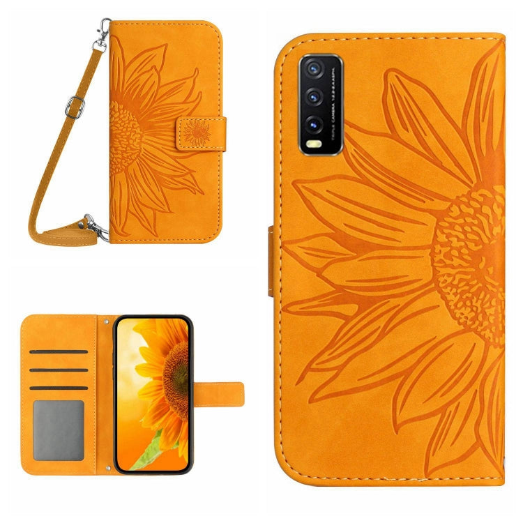 Skin Feel Custodia per cellulare in pelle con motivo a fiori di sole con cordino, For vivo V23 5G, For vivo Y20 2020/Y20s/Y20i/iQOO U1X/Y11S/Y12S/Y30/Y30S