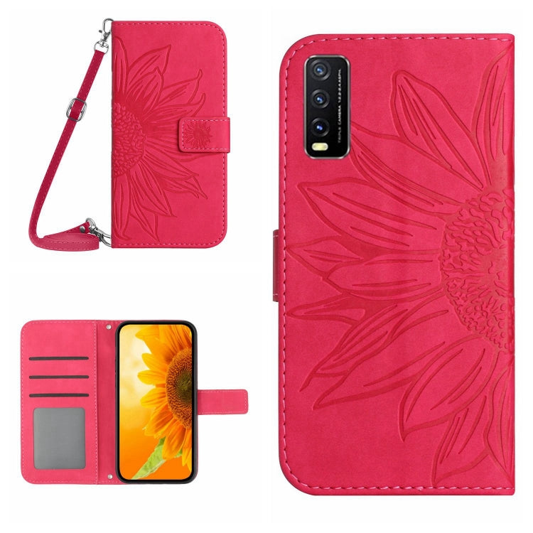 Skin Feel Custodia per cellulare in pelle con motivo a fiori di sole con cordino, For vivo V23 5G, For vivo Y20 2020/Y20s/Y20i/iQOO U1X/Y11S/Y12S/Y30/Y30S