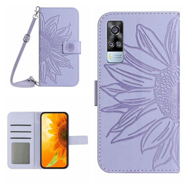 Skin Feel Custodia per cellulare in pelle con motivo a fiori di sole con cordino, For vivo Y51 2020 India Edition/Y31, For vivo Y70S/iQOO U1/Y51S