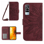 Skin Feel Custodia per cellulare in pelle con motivo a fiori di sole con cordino, For vivo Y51 2020 India Edition/Y31, For vivo Y70S/iQOO U1/Y51S