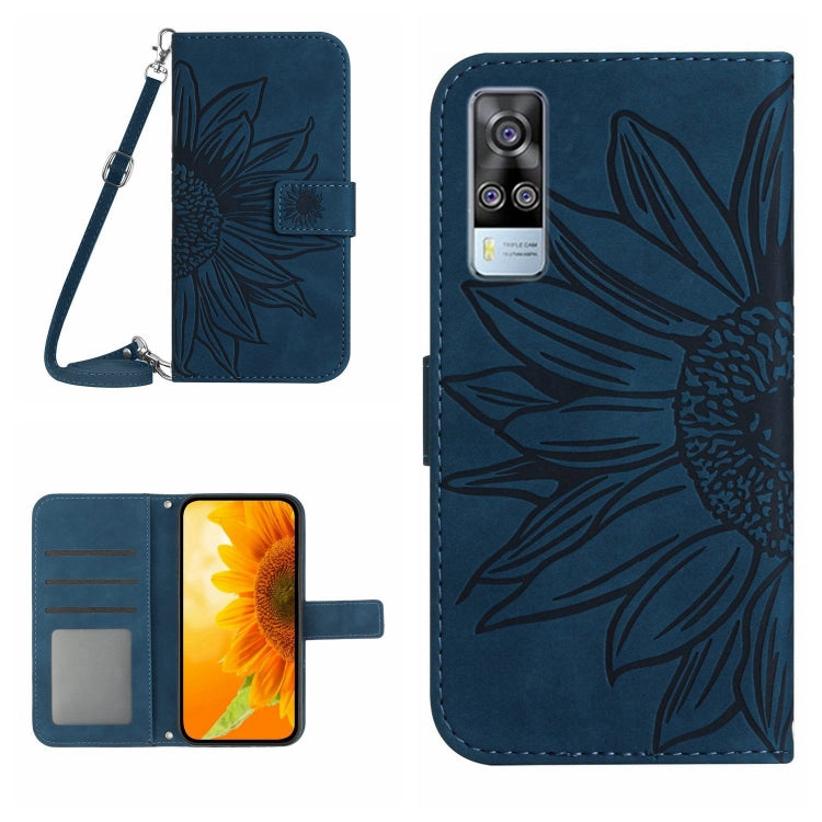 Skin Feel Custodia per cellulare in pelle con motivo a fiori di sole con cordino, For vivo Y51 2020 India Edition/Y31, For vivo Y70S/iQOO U1/Y51S