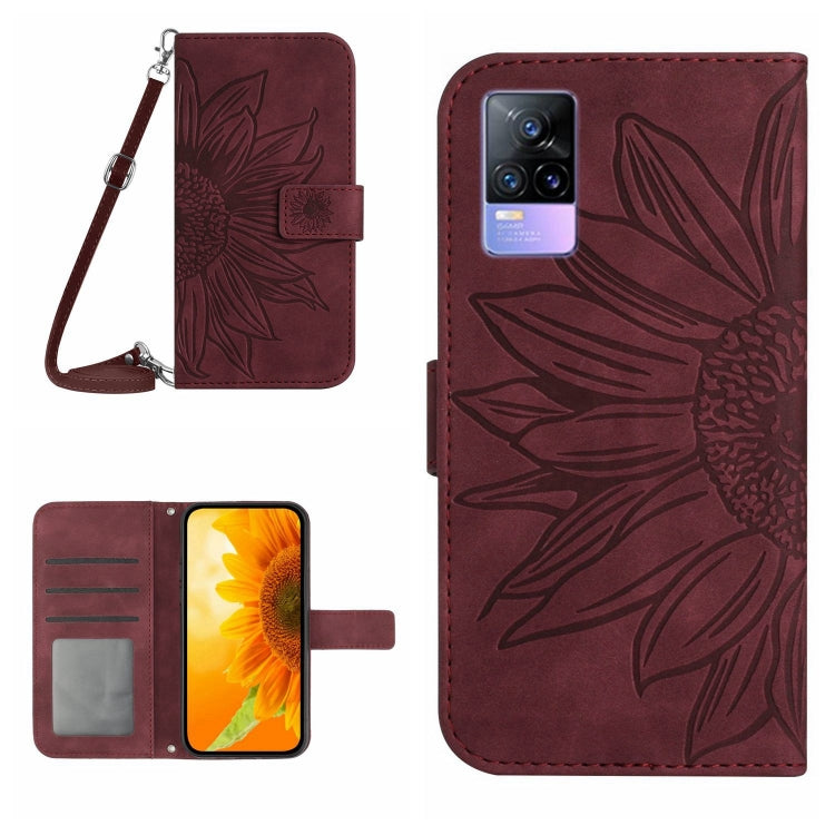 Skin Feel Custodia per cellulare in pelle con motivo a fiori di sole con cordino, For vivo Y73 2021/V21E, For vivo Y72 5G/iQOO Z3/Y52 5G/Y53S