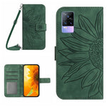 Skin Feel Custodia per cellulare in pelle con motivo a fiori di sole con cordino, For vivo Y73 2021/V21E, For vivo Y72 5G/iQOO Z3/Y52 5G/Y53S