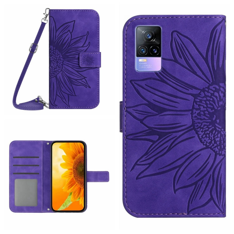 Skin Feel Custodia per cellulare in pelle con motivo a fiori di sole con cordino, For vivo Y73 2021/V21E, For vivo Y72 5G/iQOO Z3/Y52 5G/Y53S