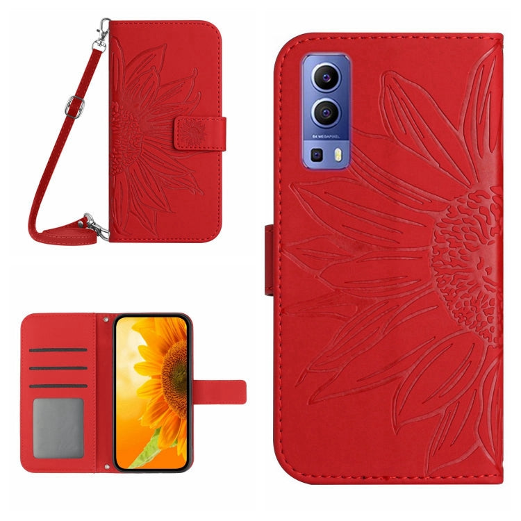 Skin Feel Custodia per cellulare in pelle con motivo a fiori di sole con cordino, For vivo Y73 2021/V21E, For vivo Y72 5G/iQOO Z3/Y52 5G/Y53S