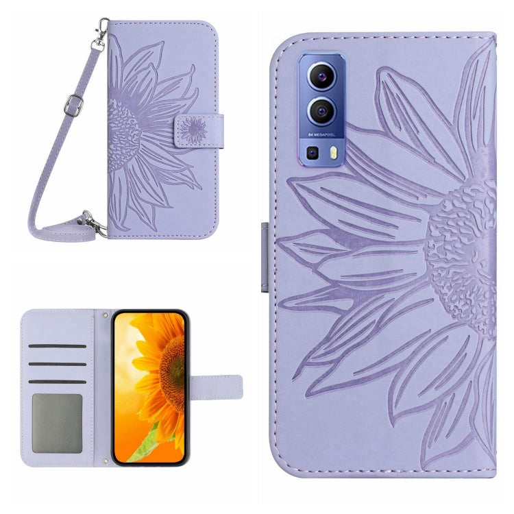 Skin Feel Custodia per cellulare in pelle con motivo a fiori di sole con cordino, For vivo Y73 2021/V21E, For vivo Y72 5G/iQOO Z3/Y52 5G/Y53S