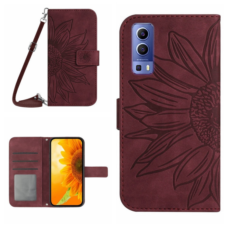 Skin Feel Custodia per cellulare in pelle con motivo a fiori di sole con cordino, For vivo Y73 2021/V21E, For vivo Y72 5G/iQOO Z3/Y52 5G/Y53S