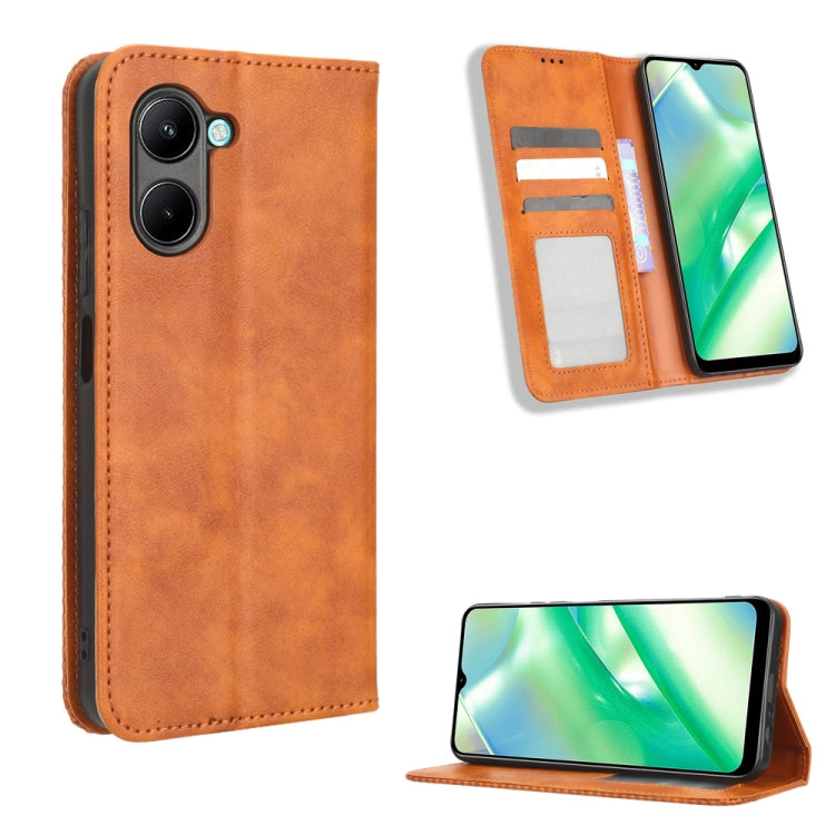 Custodia per telefono in pelle con trama retrò con fibbia magnetica, For Realme C33 4G, For T-Mobile Revvl 6 5G, For T-Mobile REVVL 6 Pro 5G, For vivo V25 5G /  X80 Lite, For vivo V25 Pro / S15 Pro, For vivo Y35 4G / Y22s 4G / Y22 4G 2022              ...