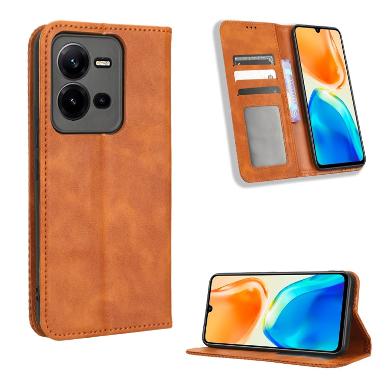 Custodia per telefono in pelle con trama retrò con fibbia magnetica, For Realme C33 4G, For T-Mobile Revvl 6 5G, For T-Mobile REVVL 6 Pro 5G, For vivo V25 5G /  X80 Lite, For vivo V25 Pro / S15 Pro, For vivo Y35 4G / Y22s 4G / Y22 4G 2022              ...