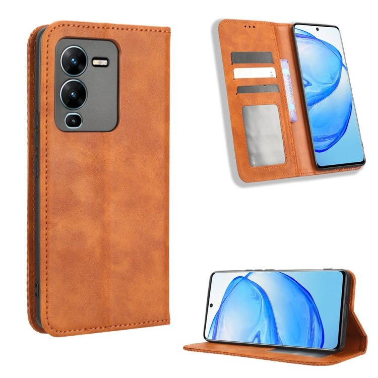 Custodia per telefono in pelle con trama retrò con fibbia magnetica, For Realme C33 4G, For T-Mobile Revvl 6 5G, For T-Mobile REVVL 6 Pro 5G, For vivo V25 5G /  X80 Lite, For vivo V25 Pro / S15 Pro, For vivo Y35 4G / Y22s 4G / Y22 4G 2022              ...