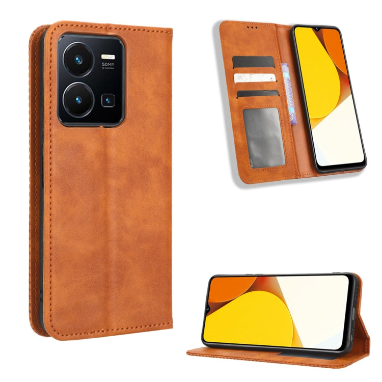 Custodia per telefono in pelle con trama retrò con fibbia magnetica, For Realme C33 4G, For T-Mobile Revvl 6 5G, For T-Mobile REVVL 6 Pro 5G, For vivo V25 5G /  X80 Lite, For vivo V25 Pro / S15 Pro, For vivo Y35 4G / Y22s 4G / Y22 4G 2022              ...