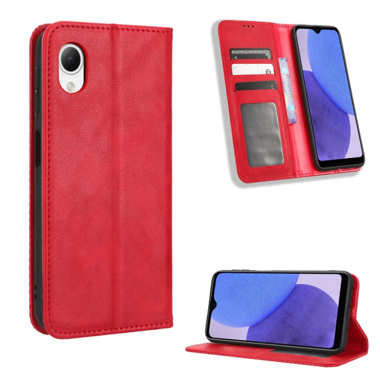 Custodia per telefono in pelle con trama retrò con fibbia magnetica, For Samsung Galaxy A23e / A23s / A23 5G JP, For Sony Xperia 5 IV, For Sharp Aquos Sense7 Plus, For iPhone 14 Plus, For Sharp Aquos Sense7, For iPhone 14 Pro Max
