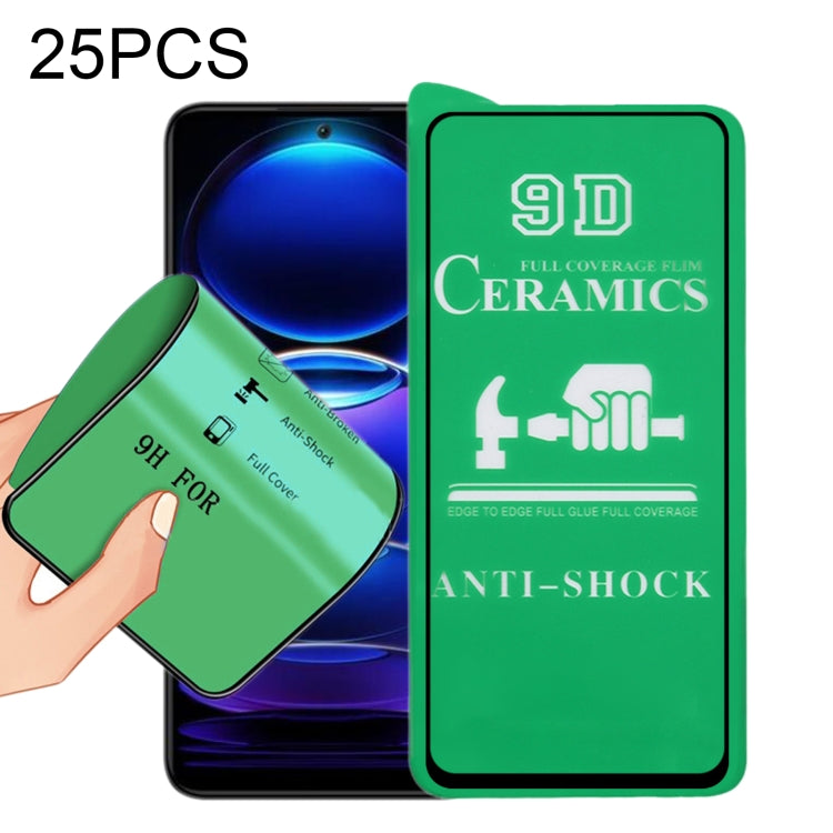 Pellicola ceramica a colla a schermo intero 25 pezzi 9D, For Xiaomi Redmi Note 12 China / Note 12 Global (25 PCS), For Xiaomi Redmi Note 12 Pro / 12 Pro+ / 12 Explorer (25 PCS)