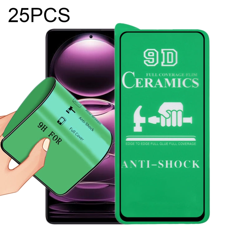 Pellicola ceramica a colla a schermo intero 25 pezzi 9D, For Xiaomi Redmi Note 12 China / Note 12 Global (25 PCS), For Xiaomi Redmi Note 12 Pro / 12 Pro+ / 12 Explorer (25 PCS)
