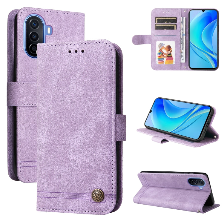 Custodia per telefono in pelle con bottone in metallo con albero della vita Skin Feel, For Huawei nova Y70 / Y70 Plus / Enjoy 50, For Huawei nova Y90 / Enjoy 50 Pro, For Honor X8 5G / X6, For OPPO A17