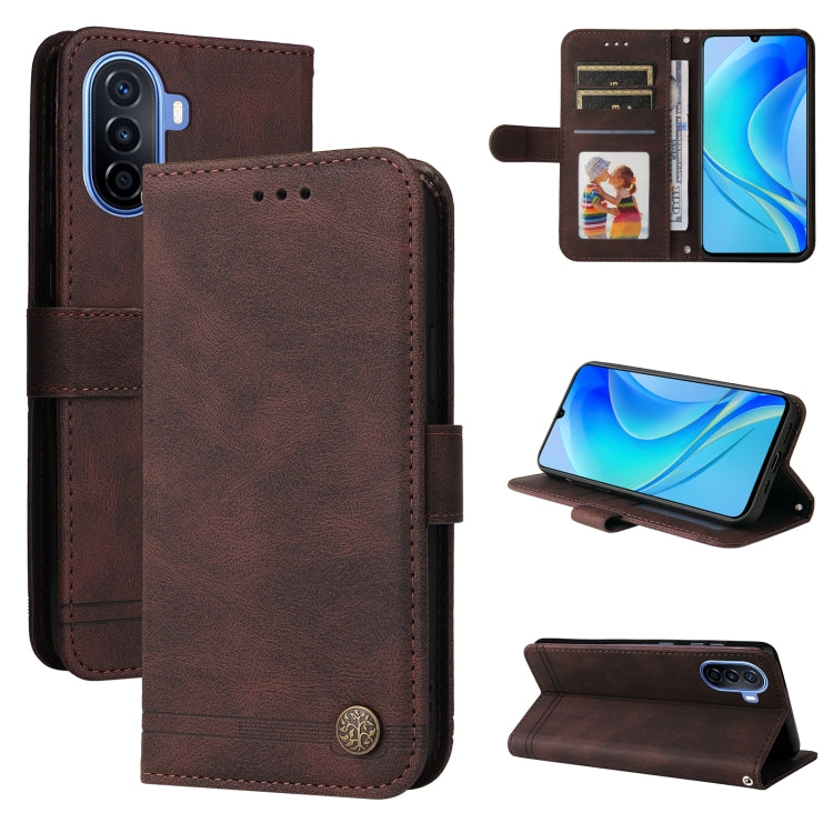 Custodia per telefono in pelle con bottone in metallo con albero della vita Skin Feel, For Huawei nova Y70 / Y70 Plus / Enjoy 50, For Huawei nova Y90 / Enjoy 50 Pro, For Honor X8 5G / X6, For OPPO A17